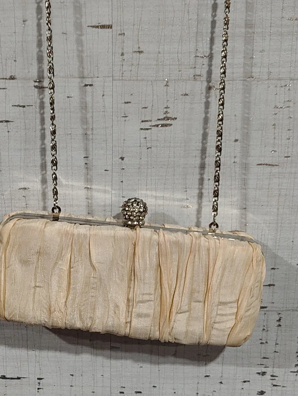 Y2K Jessica McClintock VTG Ivory Evening Bag, Rhinestone Clasp Clutch Crossbody